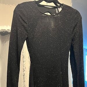 H&M Black Glitter Long Sleeve Open Back Mini Dress - NEVER WORN WITH TAGS